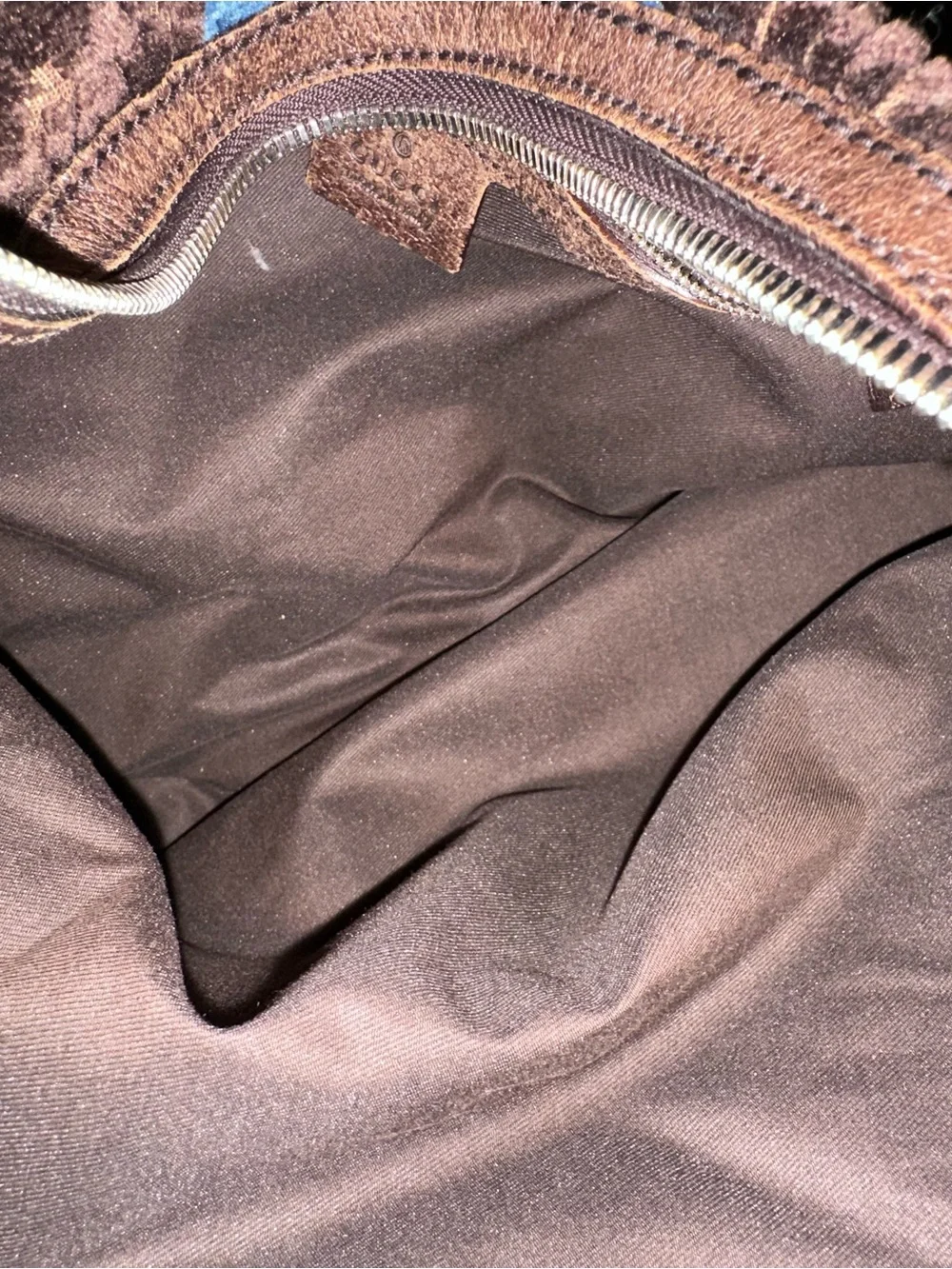 Gucci Brown Velvet Hobo with Blue and Gold Center Stripes